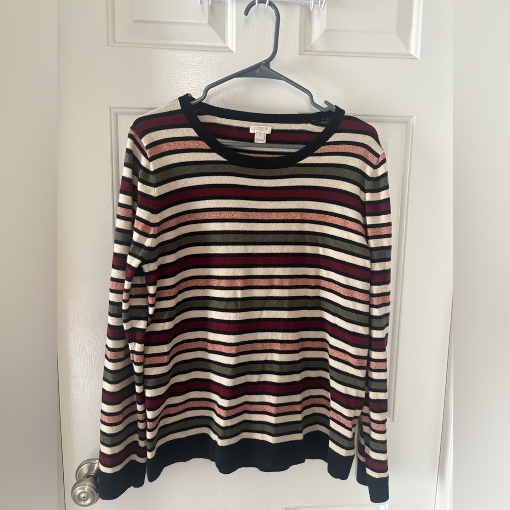 J. Crew Striped Crew Neck Sweater - Black, Burgundy, Cream